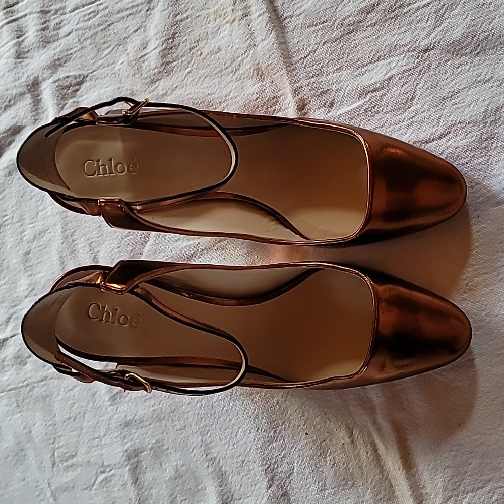 Chloe Sandals, Size 37.5, Copper Leather